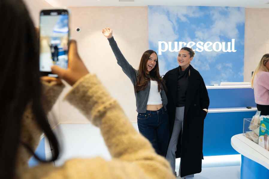 PURESEOUL Cardiff, launch day at the completed store with backlit brand wall